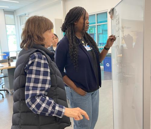 2 women at white board